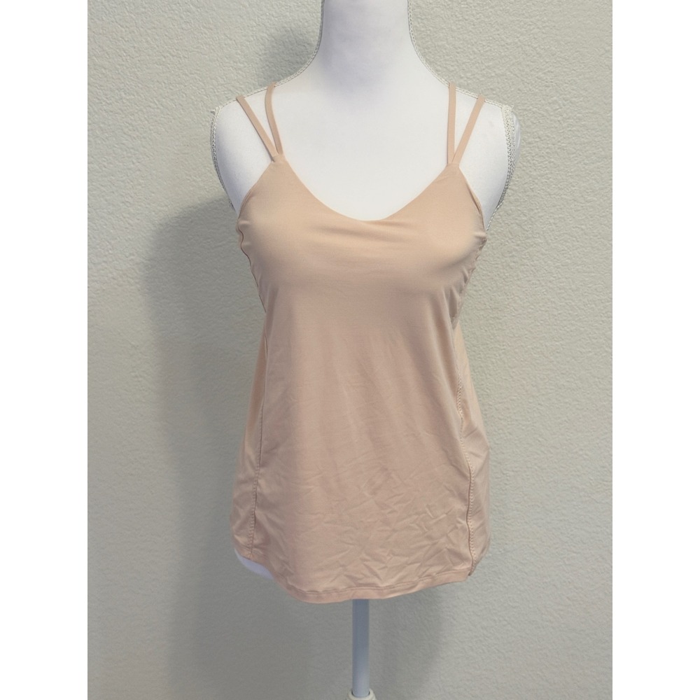 Athleta Womens XS Nude Pink Built In Bra Cami Mesh Double Strap Tank Top